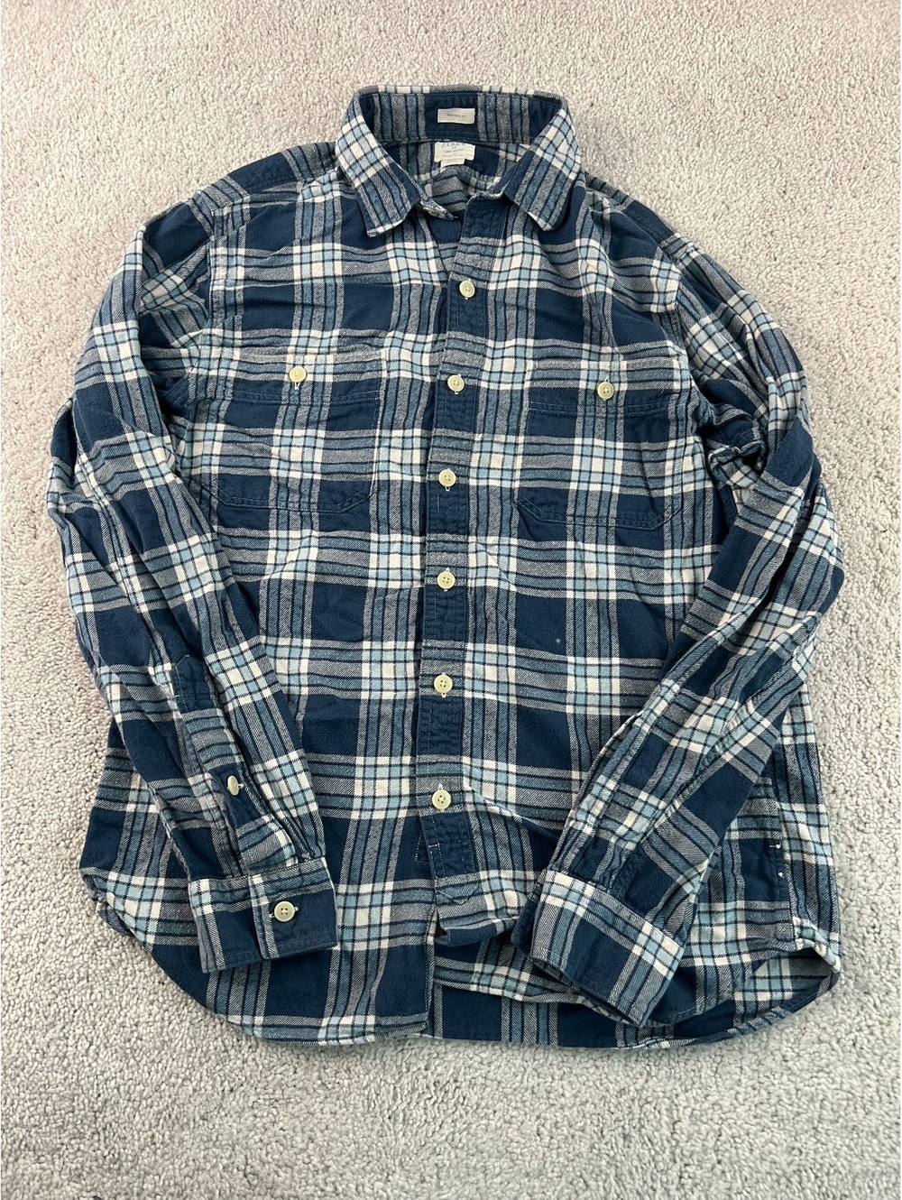 J.Crew Tailored Fit Plaid Flannel Shirt 100% Cotton Blue White S